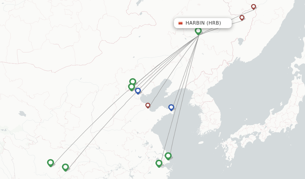 Route map with flights from Harbin with Air China