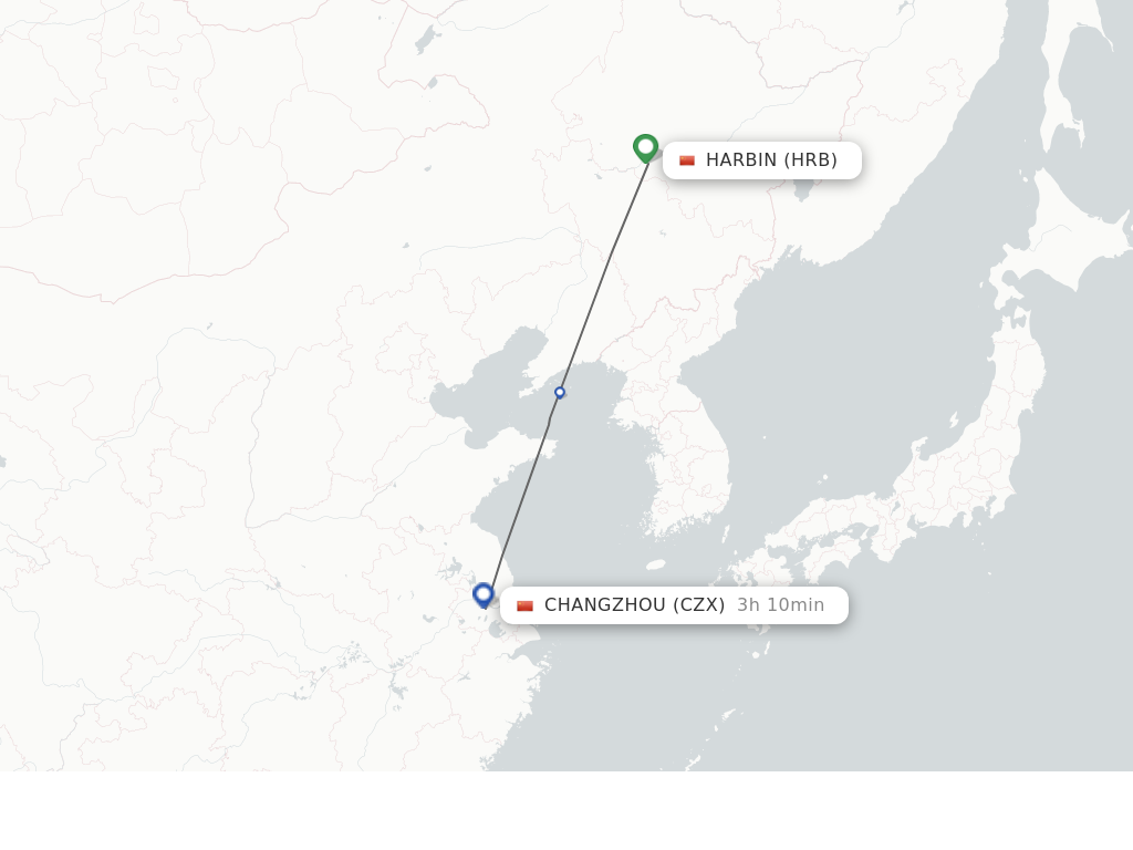 Flights from Harbin to Changzhou route map