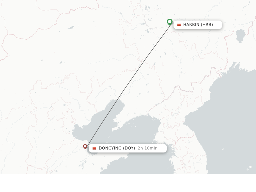 Flights from Harbin to Dongying route map