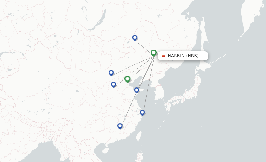 Route map with flights from Harbin with Fuzhou Airline