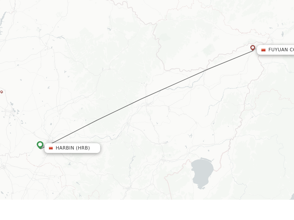 Flights from Harbin to Fuyuan County route map