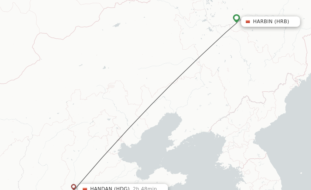Flights from Harbin to Handan route map