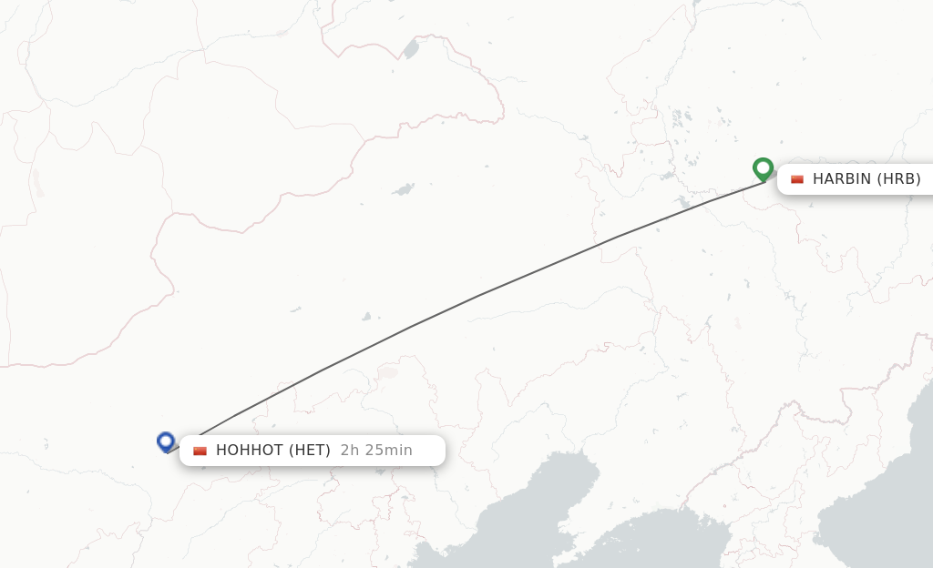 Flights from Harbin to Hohhot route map