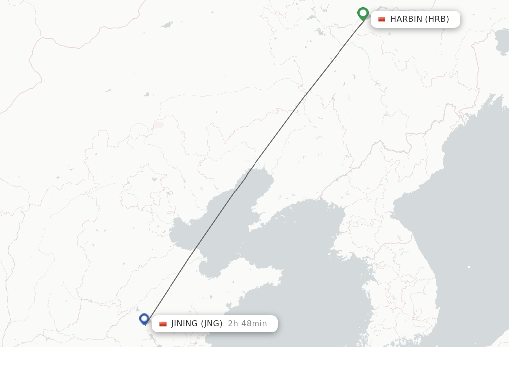 Flights from Harbin to Jining route map