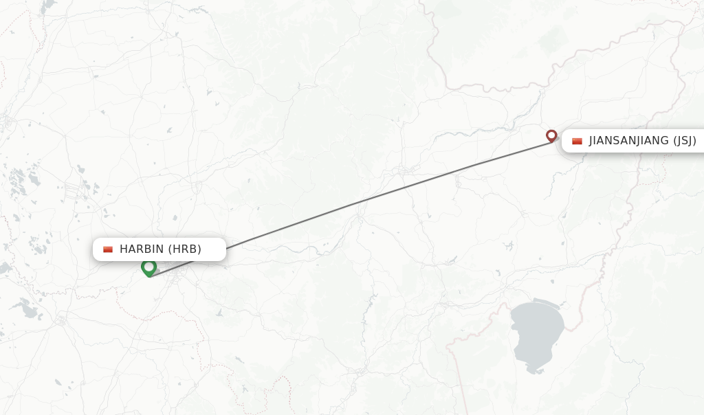 Flights from Harbin to Jiansanjiang route map