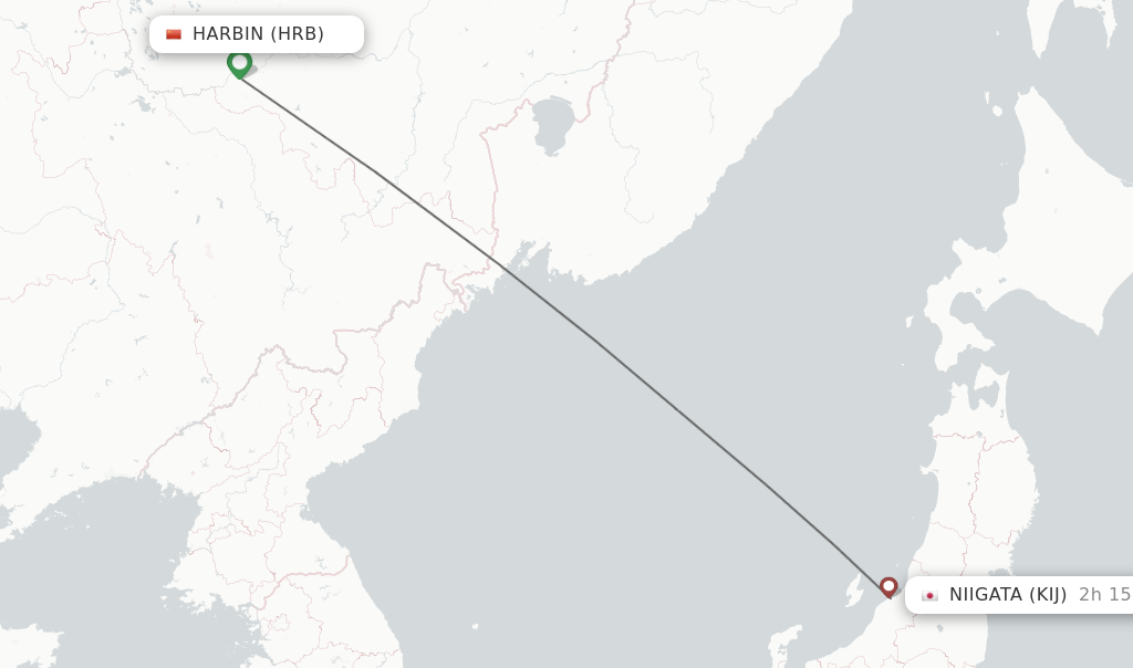 Flights from Harbin to Niigata route map