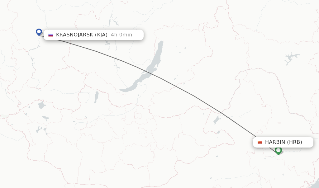 Flights from Harbin to Krasnojarsk route map