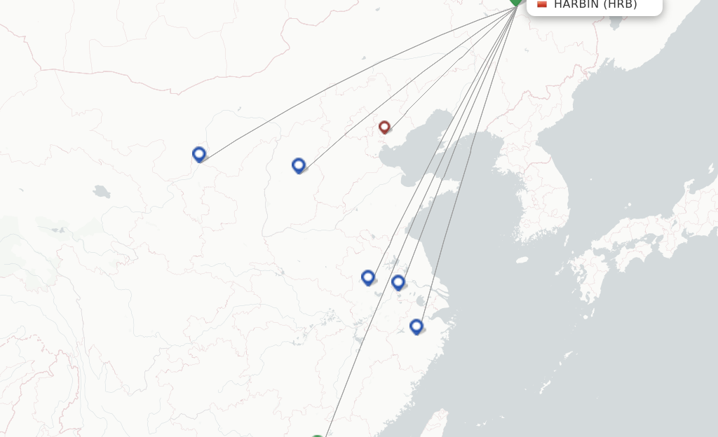 Route map with flights from Harbin with LJ Air