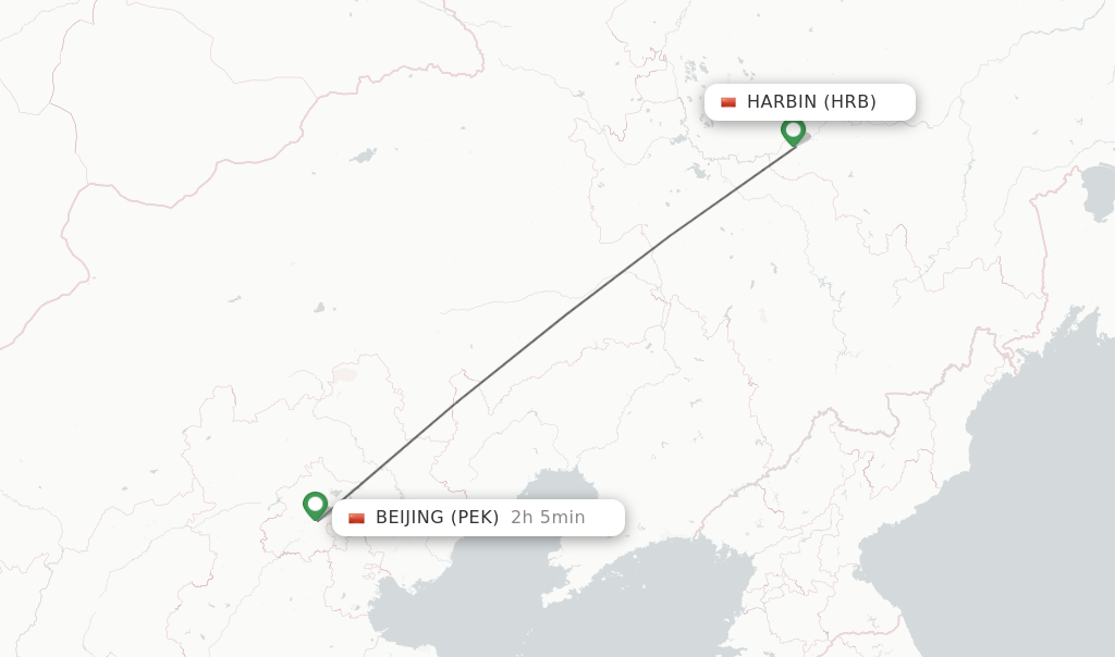 Flights from Harbin to Beijing route map
