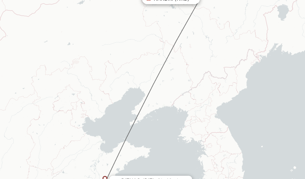 Flights from Harbin to Rizhao route map