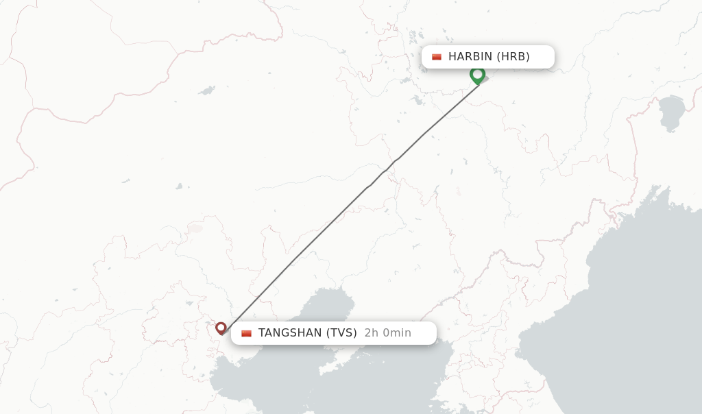 Flights from Harbin to Tangshan route map
