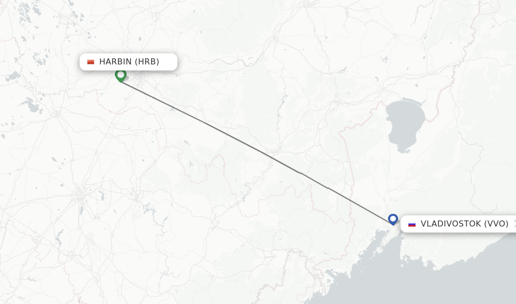 Flights from Harbin to Vladivostok route map