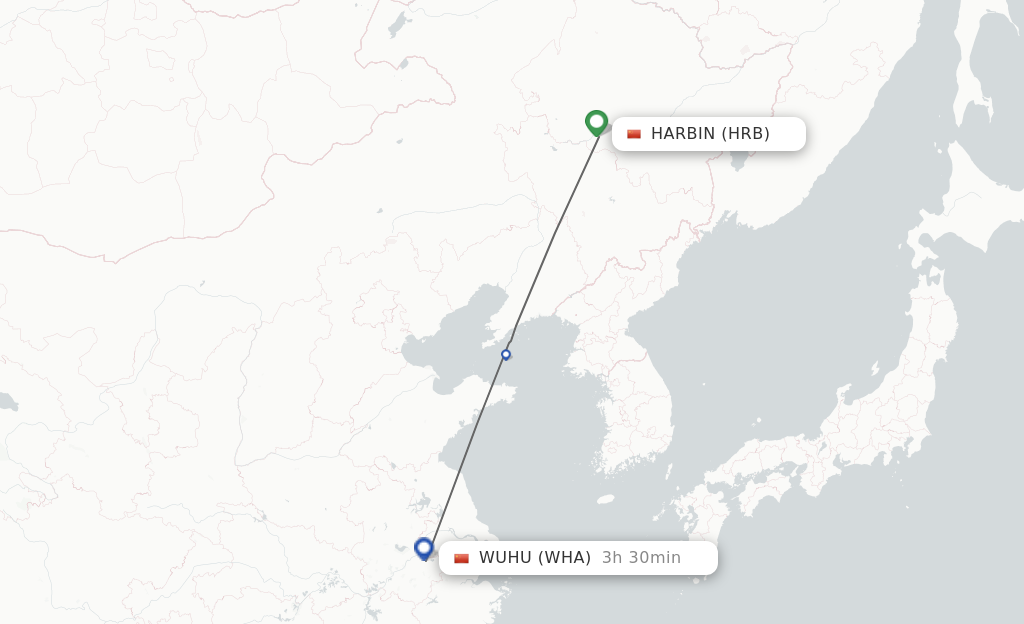 Flights from Harbin to Wuhu route map