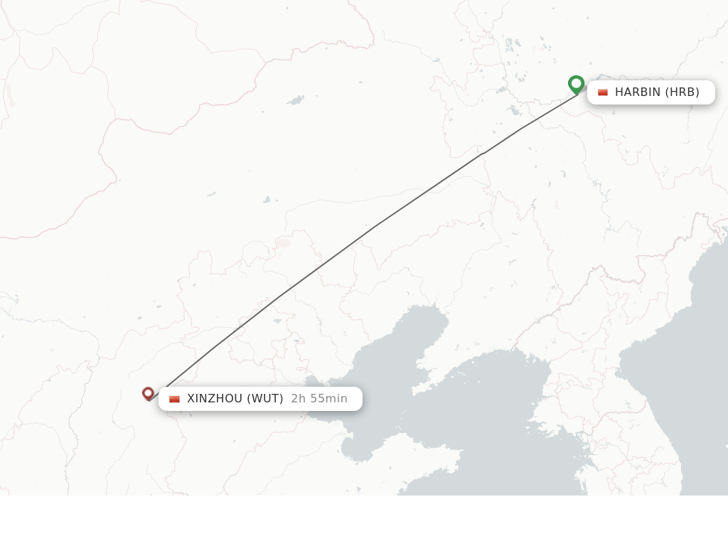 Flights from Harbin to Xinzhou route map