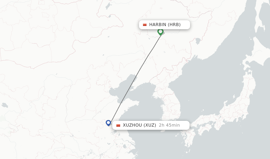 Flights from Harbin to Xuzhou route map