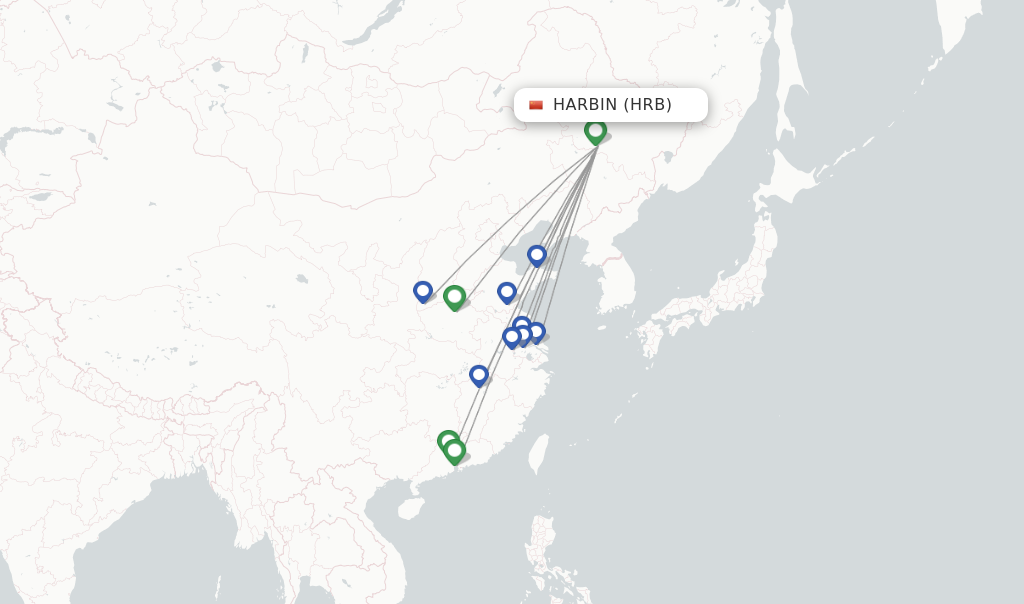 Route map with flights from Harbin with Shenzhen Airlines