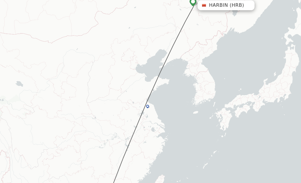 Flights from Harbin to Zhuhai route map