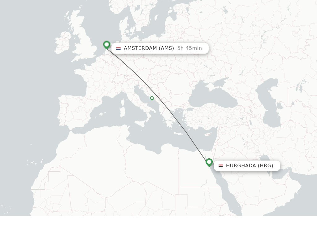 Flights from Hurghada to Amsterdam route map