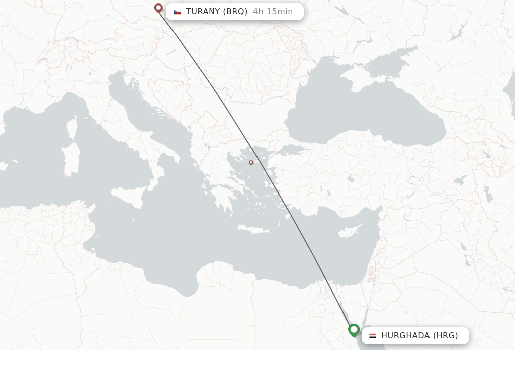 Flights from Hurghada to Brno route map