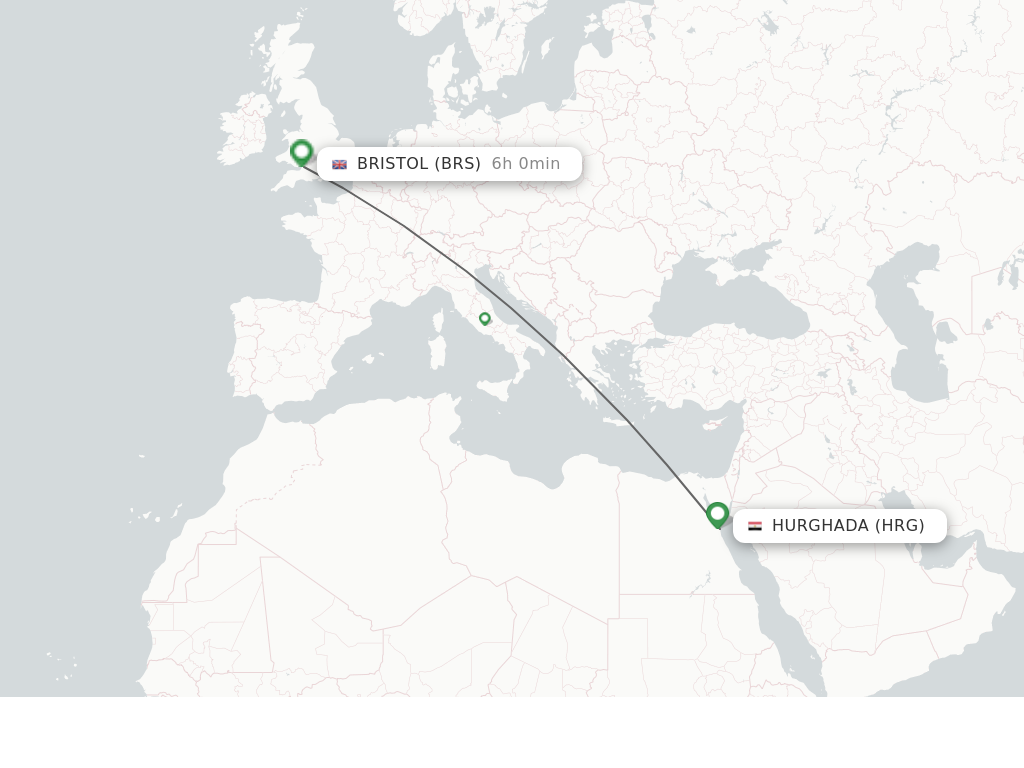 Flights from Hurghada to Bristol route map