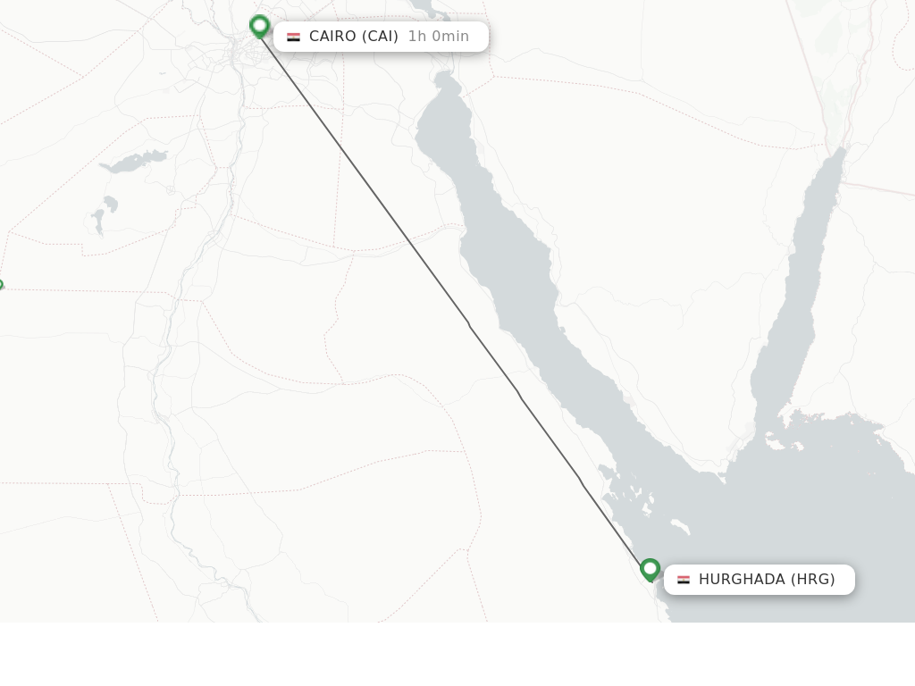 Flights from Hurghada to Cairo route map