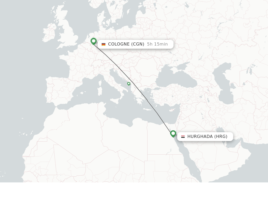 Flights from Hurghada to Cologne route map