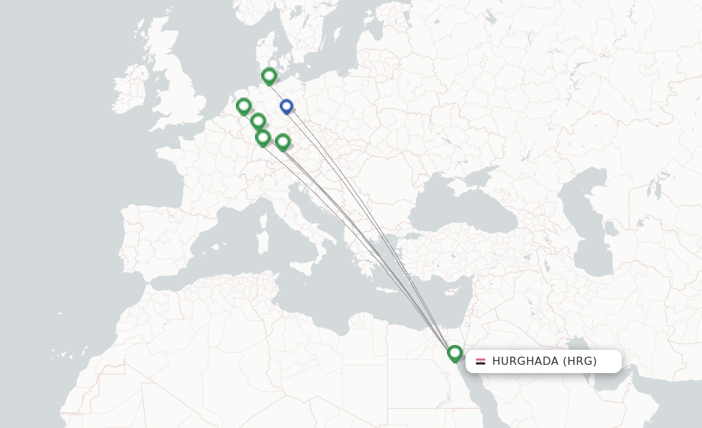 Route map with flights from Hurghada with Condor