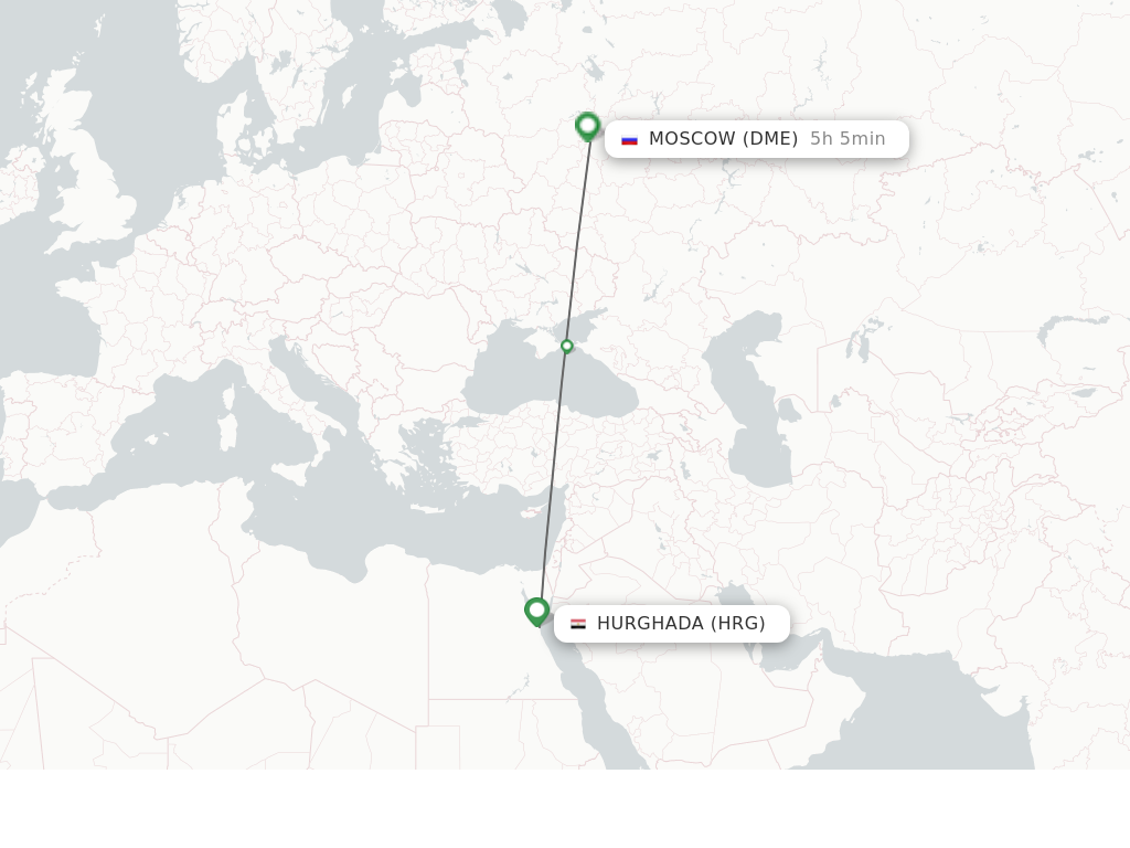 Flights from Hurghada to Moscow route map