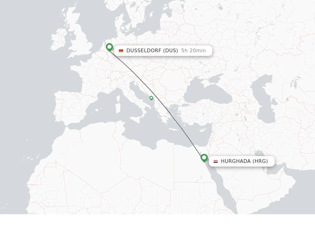 Flights from Hurghada to Dusseldorf route map