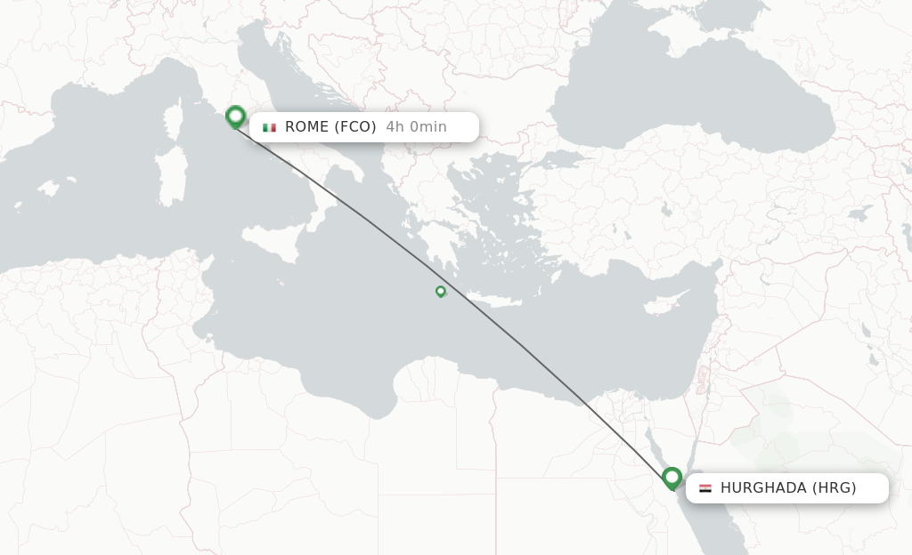 Flights from Hurghada to Rome route map