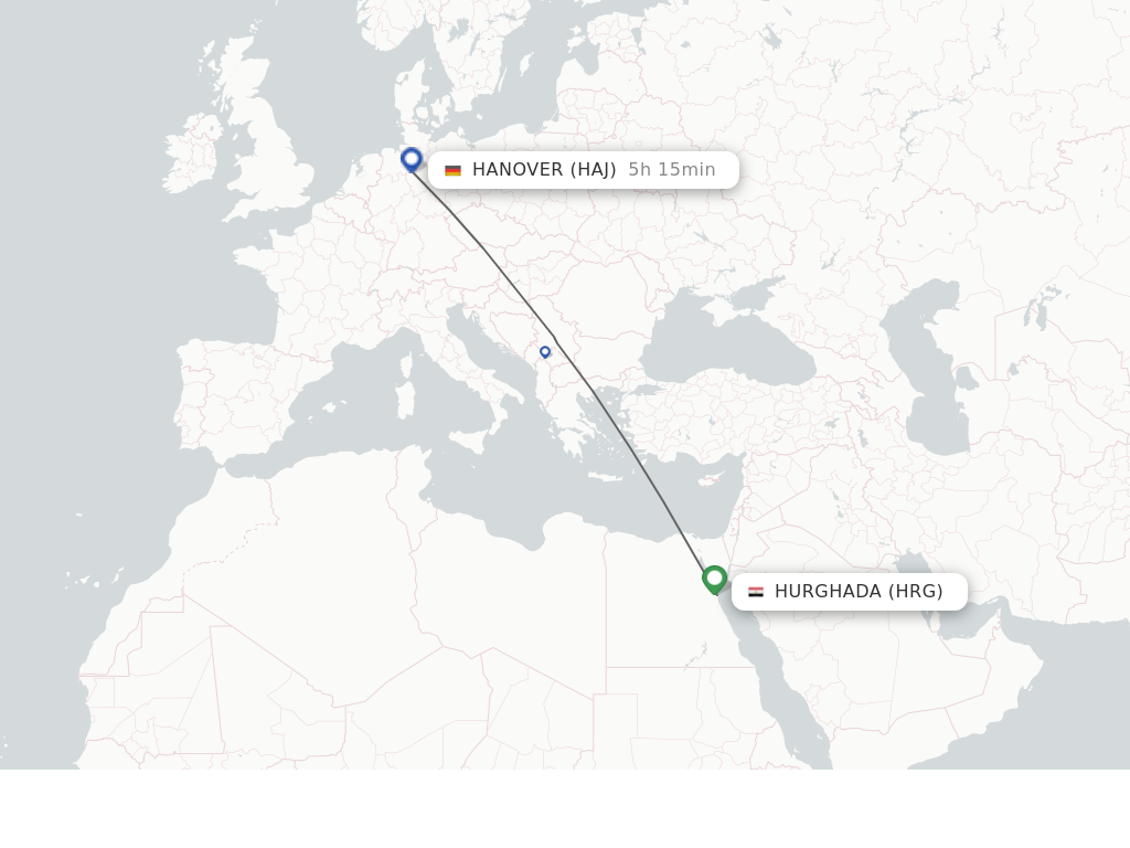 Flights from Hurghada to Hanover route map