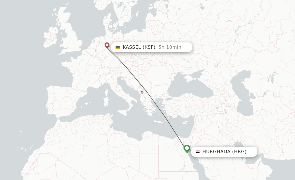 Flights from Hurghada to Kassel route map