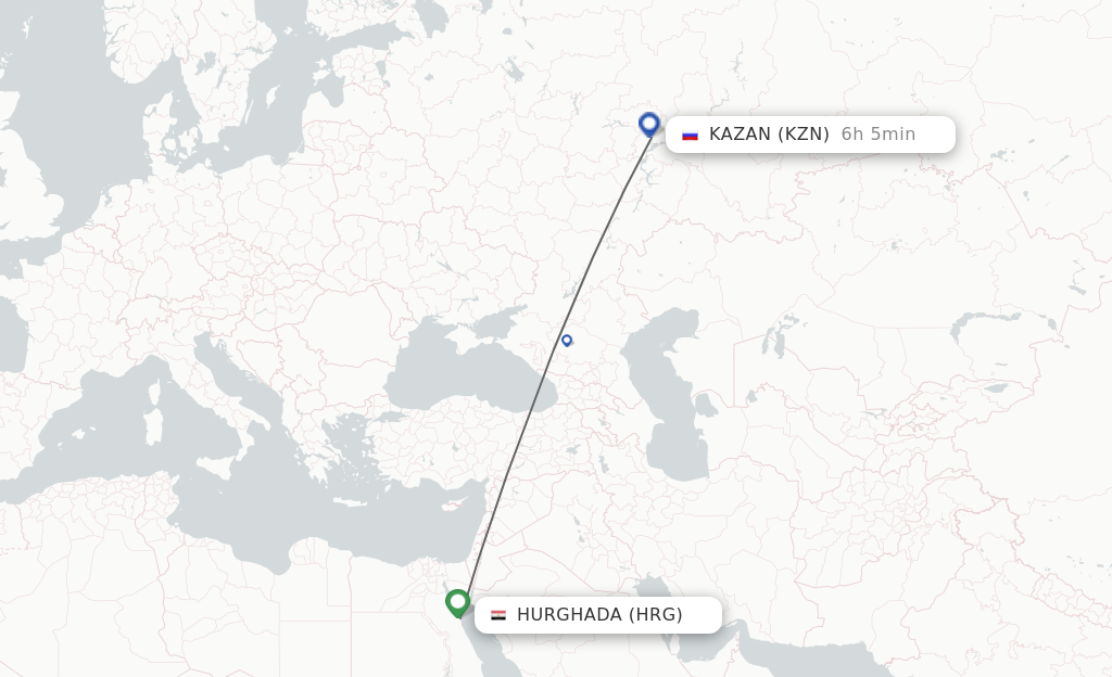 Flights from Hurghada to Kazan route map