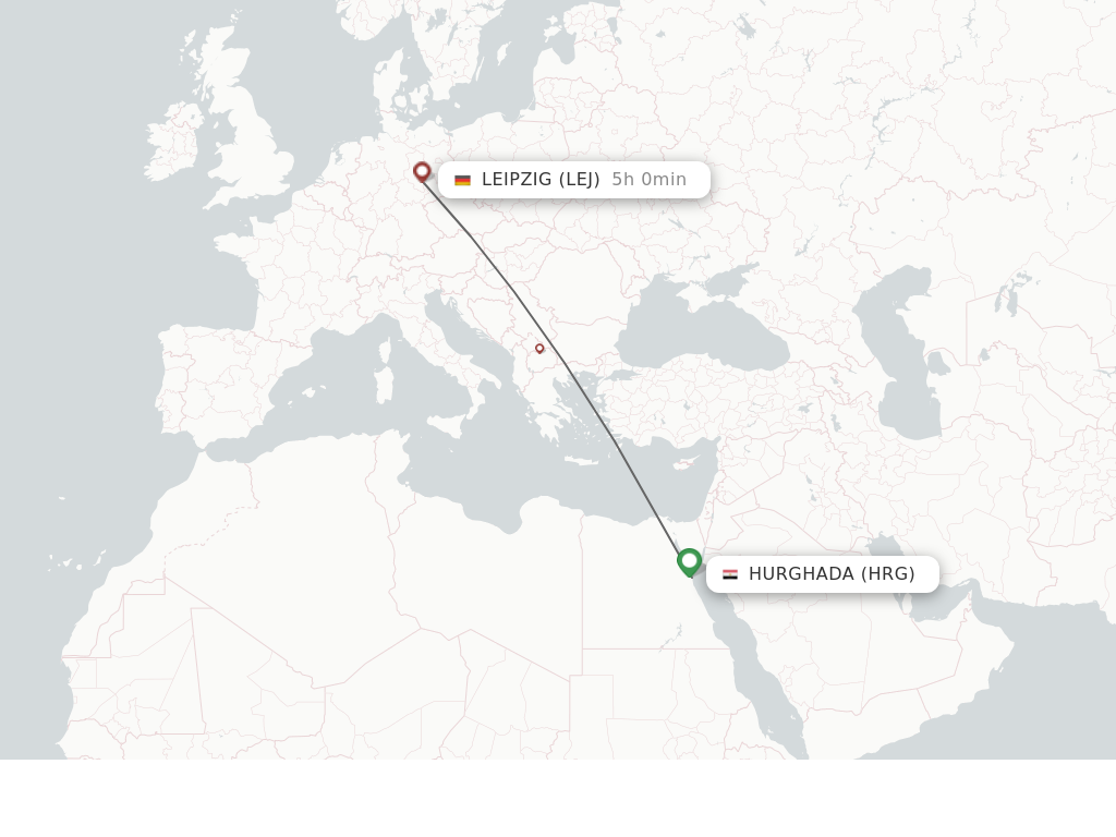 Flights from Hurghada to Leipzig route map