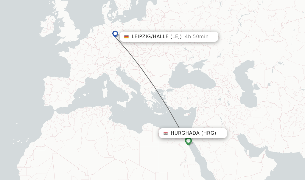 Flights from Hurghada to Leipzig/Halle route map