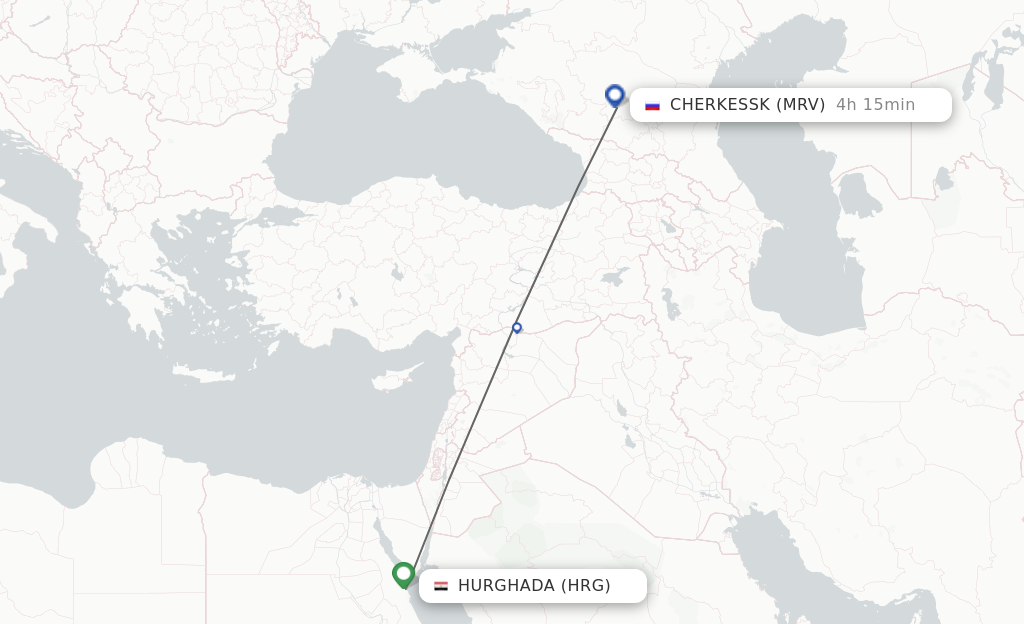 Flights from Hurghada to Mineralnye Vody route map