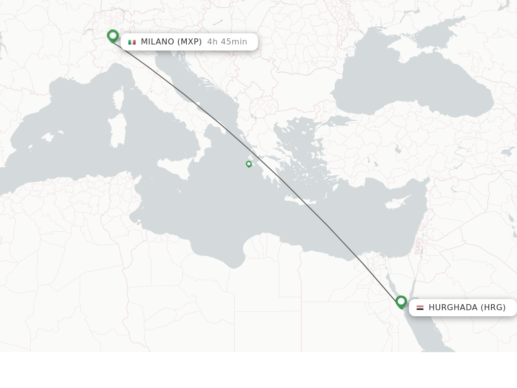 Flights from Hurghada to Milan route map