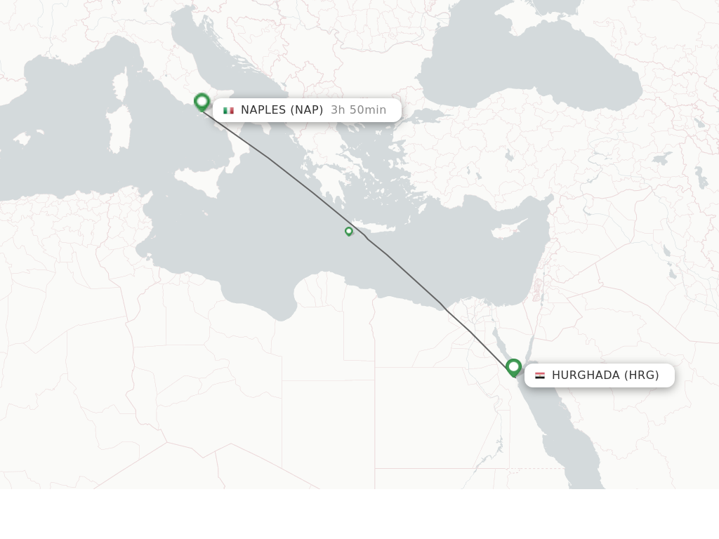 Flights from Hurghada to Naples route map