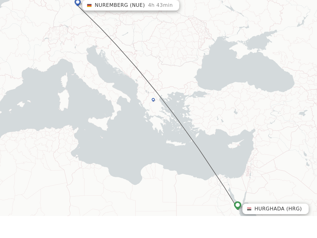 Flights from Hurghada to Nuremberg route map
