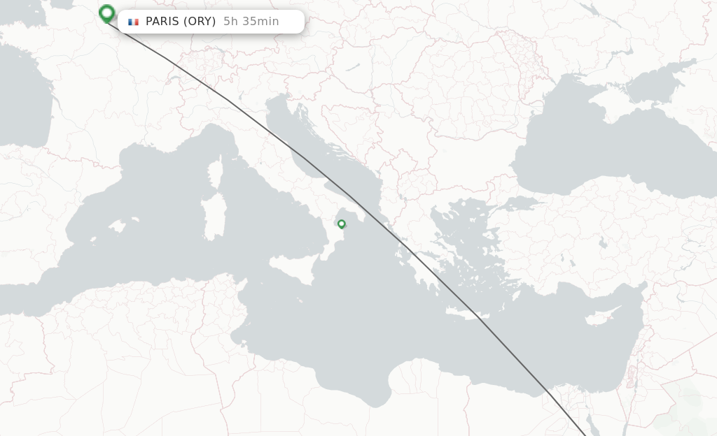 Flights from Hurghada to Paris route map