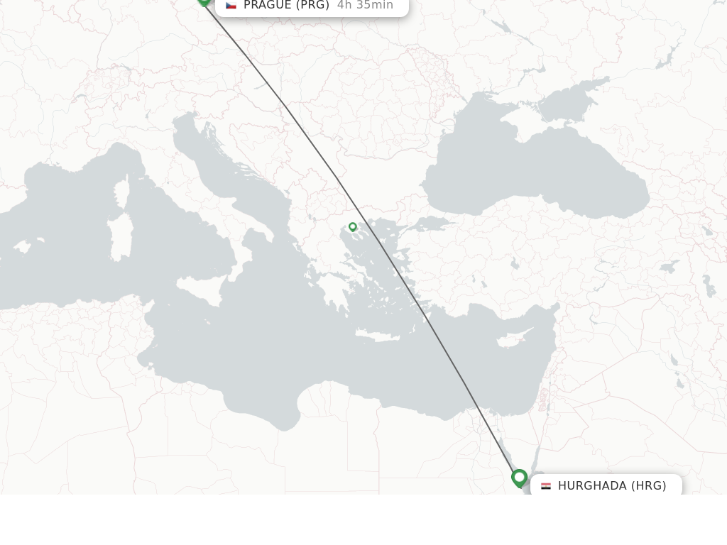 Flights from Hurghada to Prague route map