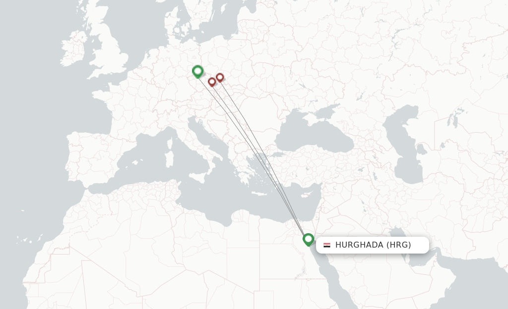 Route map with flights from Hurghada with SmartWings
