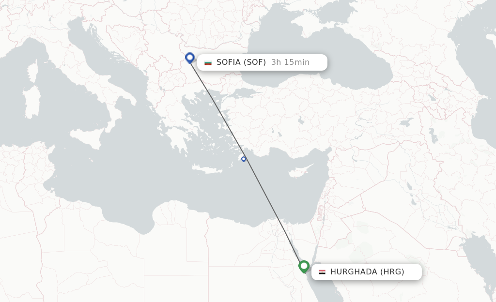 Flights from Hurghada to Sofia route map