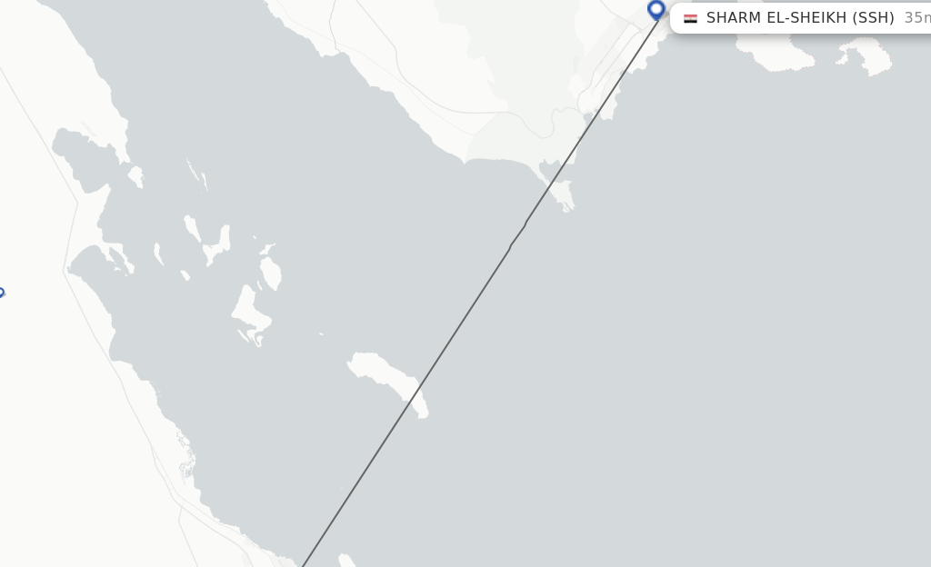 Flights from Hurghada to Sharm el Sheikh route map