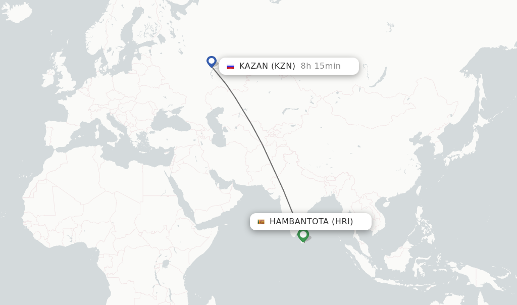 Flights from Kazan to Hambantota route map