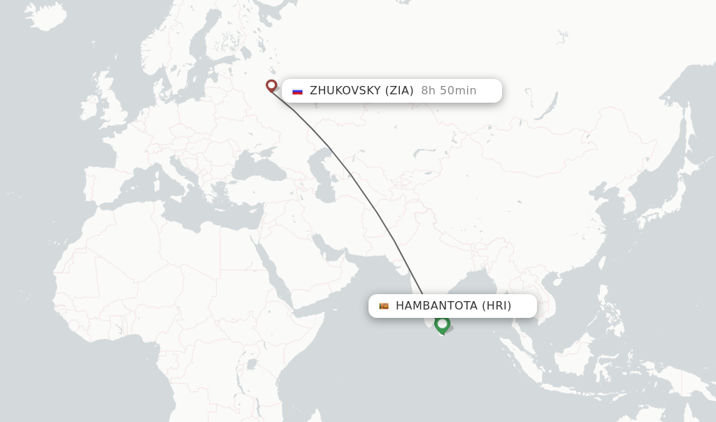 Flights from Zhukovsky to Hambantota route map