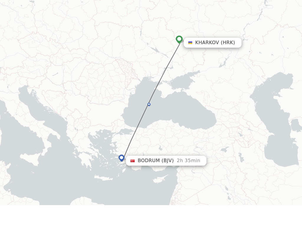 Flights from Kharkov to Bodrum route map