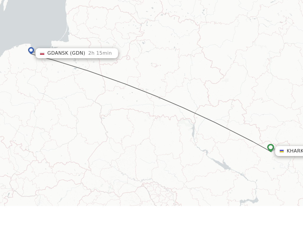 Flights from Kharkov to Gdansk route map