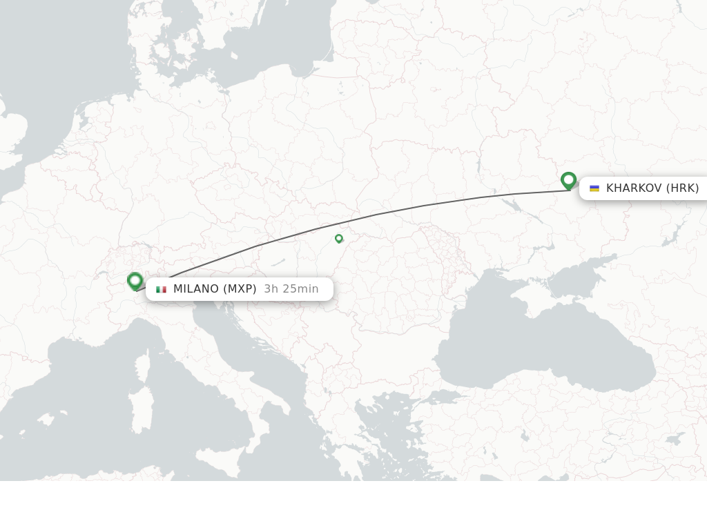 Flights from Milan to Kharkov route map