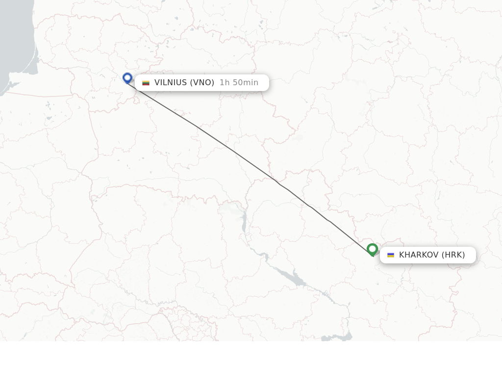 Flights from Vilnius to Kharkov route map